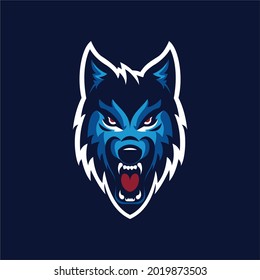 logo de diseño de lobo azul enojado