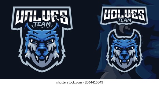 Plantilla de logotipo de cabeza de lobo azul