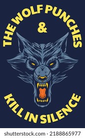 blue wolf head mascot poster vector illustration cartoon style