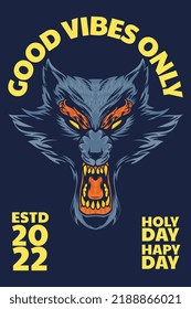 blue wolf head mascot poster vector illustration cartoon style