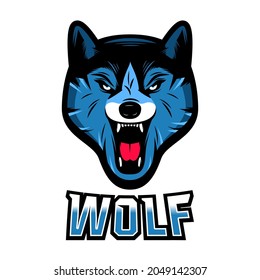 blue wolf head vector with typography