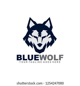 blue wolf logo design vector template