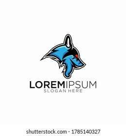 Blue wolf mascot design logo illustration