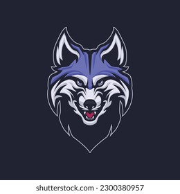 blue wolf smirk mascot logo, a logo for sport and esports activity