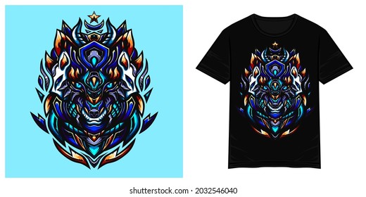 Blue wolf vector tshirt illustration