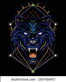 blue wolf vector, wolves, head wolf illustration, dark wolf angry, for t shirt, wall decoration and other