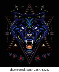 blue wolf vector, wolves, head wolf illustration, dark wolf angry, for t shirt, wall decoration and other