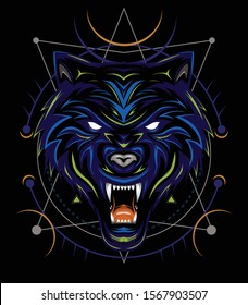 blue wolf vector, wolves, head wolf illustration, dark wolf angry, for t shirt, wall decoration and other