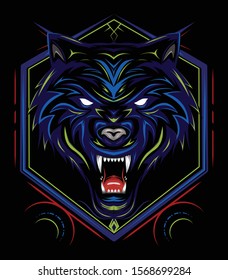 blue wolf vector, wolves, head wolf illustration, dark wolf angry, for t shirt, wall decoration and other