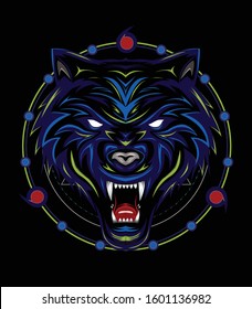 blue wolf vector, wolves, head wolf illustration, dark wolf angry, for t shirt, wall decoration and other