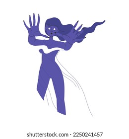Blue Woman Ghost or Spirit of Dead Lady with Outstretched Arms Shrieking or Keening Vector Illustration