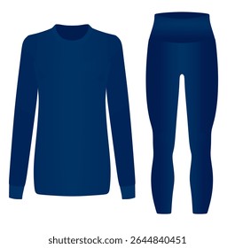 Blue woman o neck t shirt and leggings. vector	