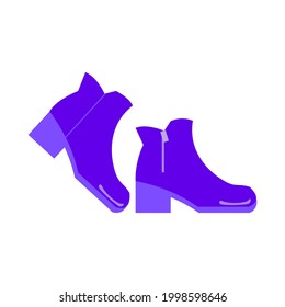 Blue woman's boots with zipper Flat vector icon illustration
