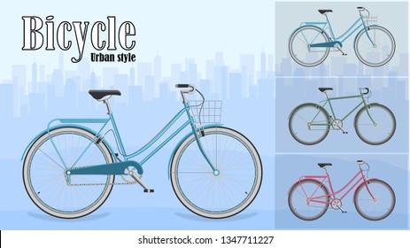 Blue woman's city bike urban style bicycle realistic vector