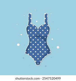 Ilustración plana de Vector de traje de baño de lunares azul para mujer con contorno blanco Elemento de verano retro