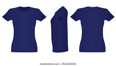 Blue women t shirt. front side and back view. vector illustration