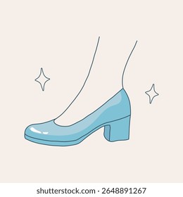 Blue womens heels cartoon draw illustration