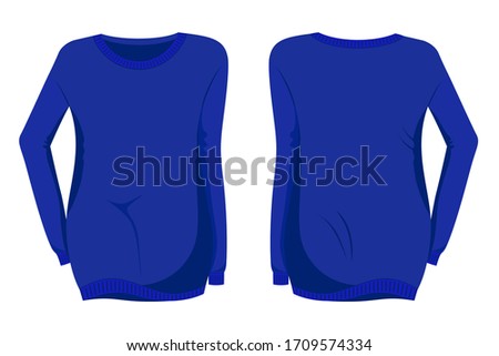 Blue women's jumper. Front and back views. Isolated on a white background.