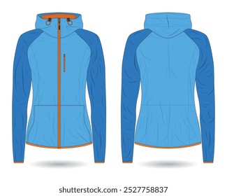 Blue women's outdoor adventure jacket mockup