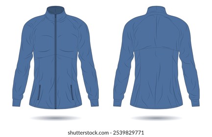 Blue women's sports jacket mockup front and back view