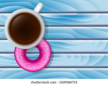 Blue wooden background with sweets. Vector illustration for card