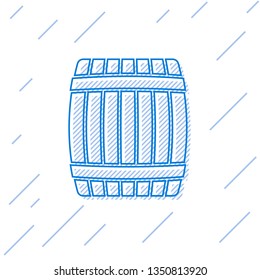 Blue Wooden barrel line icon isolated on white background. Vector Illustration