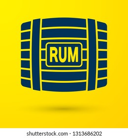 Blue Wooden barrel with rum icon isolated on yellow background. Vector Illustration