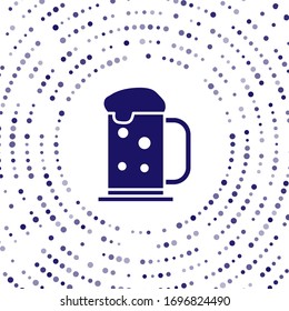 Blue Wooden beer mug icon isolated on white background. Abstract circle random dots. Vector Illustration