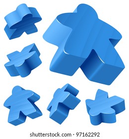 Blue wooden Meeple vector set isolated on white. Symbol of family board games.