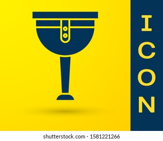 Blue Wooden pirate leg icon isolated on yellow background.  Vector Illustration