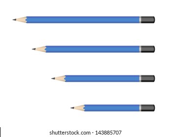 Blue Wooden sharp pencils isolated on white background. Vector illustration.