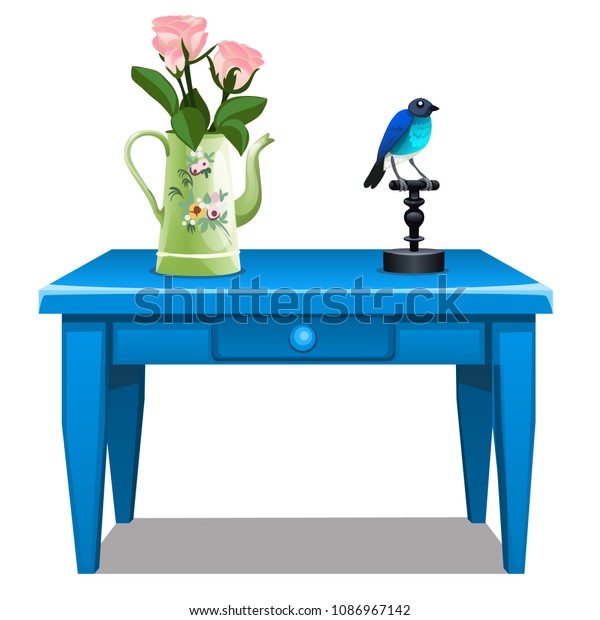 Blue Wooden Table Drawer Vase Shape Stock Vector Royalty Free