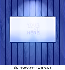 Blue wooden vector wall with a billboard on top