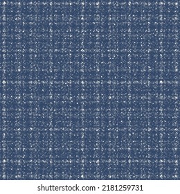 Blue wool or cotton fabric with flecks and crossed stripes. Blurred plaid pattern. Tweed cloth texture. Abstract vector.