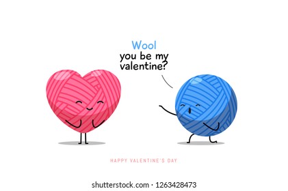 Blue wool propose the pink wool. Valentine's pun illustration