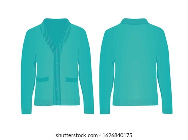 Blue woolen cardigan. vector illustration