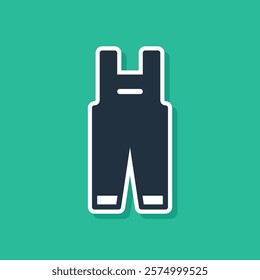 Blue Work overalls icon isolated on green background.  Vector