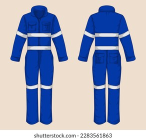 Vista frontal y posterior uniforme de trabajo azul. Ilustración del vector