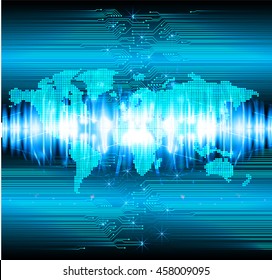 blue world abstract cyber future technology concept background, illustration, circuit, binary code.