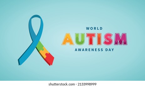 Blue World autism day wallpaper with ribbon autism day Free Vector