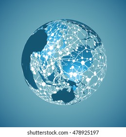 Blue world with connections, vector illustration