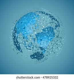 Blue world with connections, vector illustration