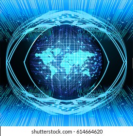 Blue world cyber security concept background. Circuit