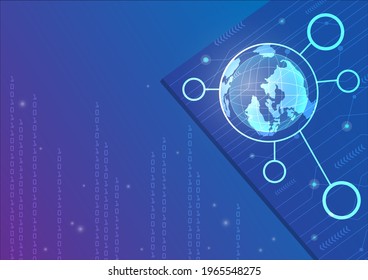 Blue world with digital background, cyberspace, network, technology, digital system
