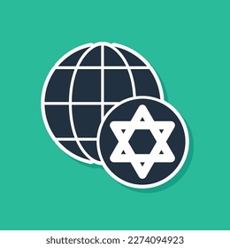 Blue World Globe and Israel icon isolated on green background.  Vector