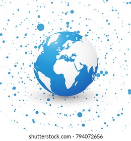 blue world globe on dotted background planet earth europe