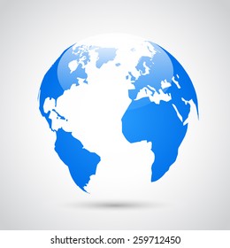 Blue World globe on gray background. Vector illustration.