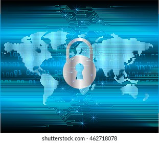 blue world map abstract cyber future technology concept background, illustration, circuit, binary code. move motion speed. key