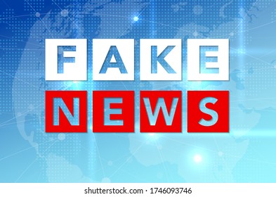 Blue world map background and FAKE NEWS inscription - vector illustration