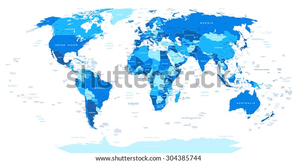 Blue World Map Borders Countries Cities Stock Vector (Royalty Free ...